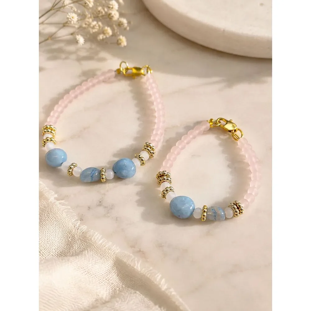 Mommy and Me Bracelet Aquamarine Blue, Pink, White - Girly Dainty Minimalist
